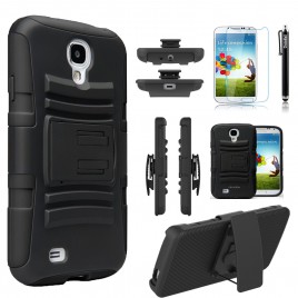 Samsung Galaxy S4 Case, Dual Layers [Combo Holster] Case And Built-In Kickstand Bundled with [Premium Screen Protector] Hybird Shockproof And Circlemalls Stylus Pen (Black)